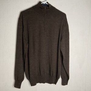 Paul Frederick 100% Merino Wool‎ 1/4 Zip Sweater Pullover Men Size Large Brown